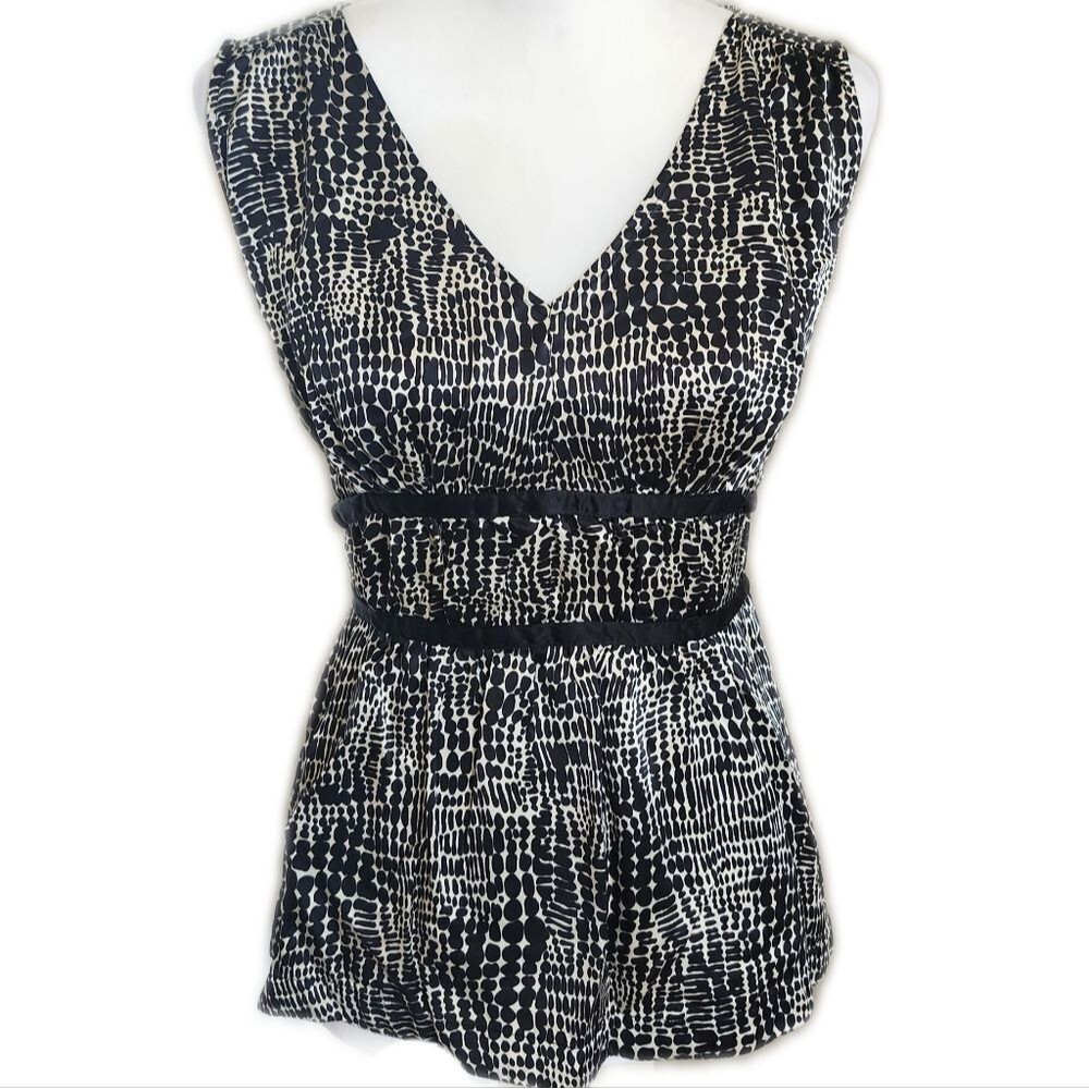 The Limited 100% Silk Sleeveless Black & White, Peplum Tie Back Blouse M